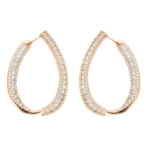 White Diamond Oval Hoop Earrings