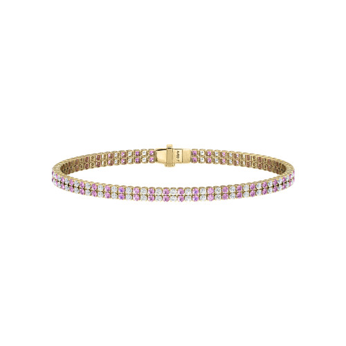 Double Line Ultra Light Tennis Bracelet in Diamond and Pink Sapphire (1.70mm)