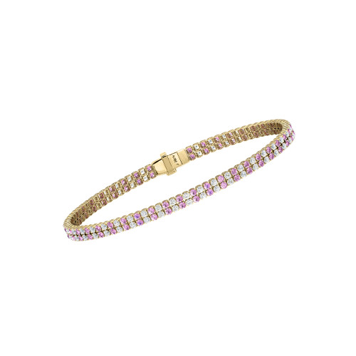 Double Line Ultra Light Tennis Bracelet in Diamond and Pink Sapphire (1.70mm)