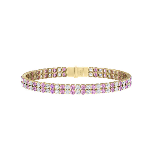 Double Line Ultra Light Tennis Bracelet in Diamond and Pink Sapphire (2.70mm)