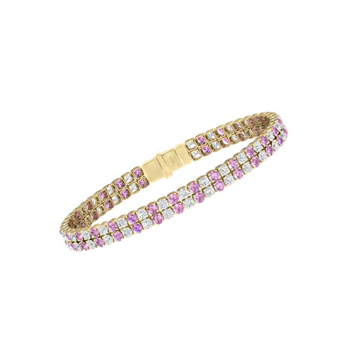 Double Line Ultra Light Tennis Bracelet in Diamond and Pink Sapphire (2.70mm)