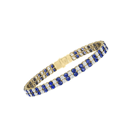 Double Line Ultra Light Tennis Bracelet in Diamond and Blue Sapphire (2.70mm)