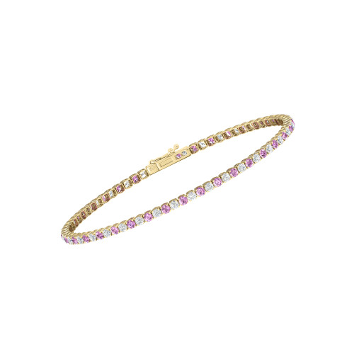 Single Line Ultra Light Tennis Bracelet in Diamond and Pink Sapphire (2.10mm)