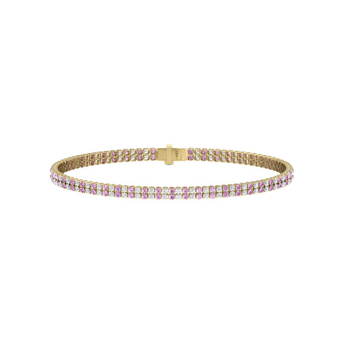 Double Line Ultra Light Tennis Bracelet in Diamond and Pink Sapphire (1.50mm)