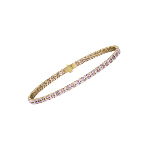 Double Line Ultra Light Tennis Bracelet in Diamond and Pink Sapphire (1.50mm)