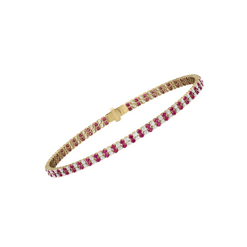 Double Line Ultra Light Tennis Bracelet in Diamond and Ruby (1.50mm)