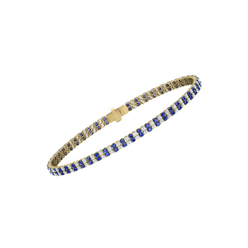Double Line Ultra Light Tennis Bracelet in Diamond and Blue Sapphire (1.50mm)
