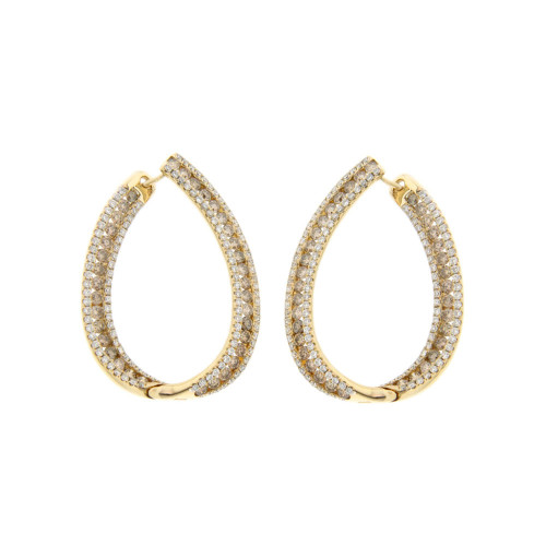 White and Brown Diamond Oval Hoop Earrings