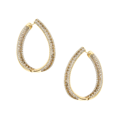 White and Brown Diamond Oval Hoop Earrings