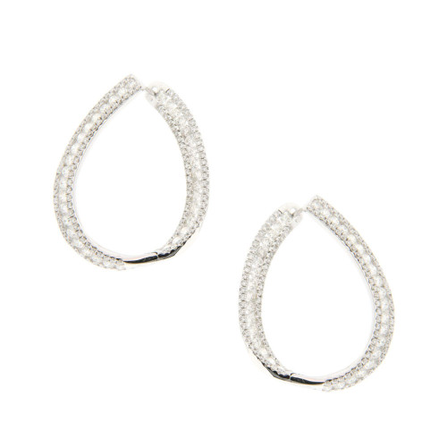 White Diamond Oval Hoop Earrings