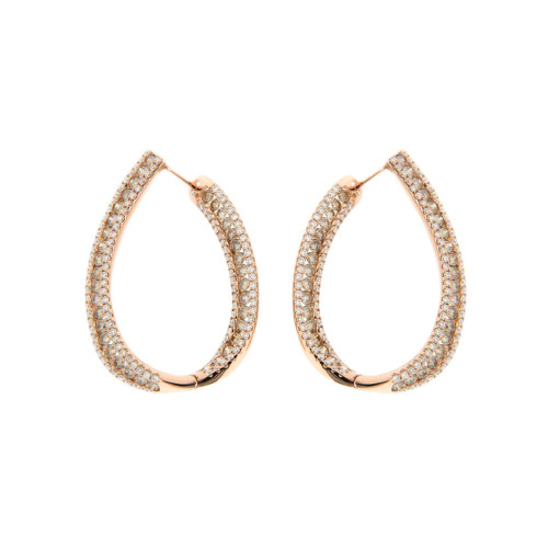 White and Brown Diamond Oval Hoop Earrings