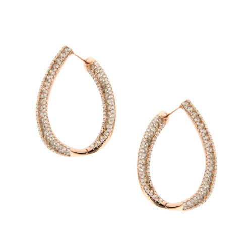 White and Brown Diamond Oval Hoop Earrings