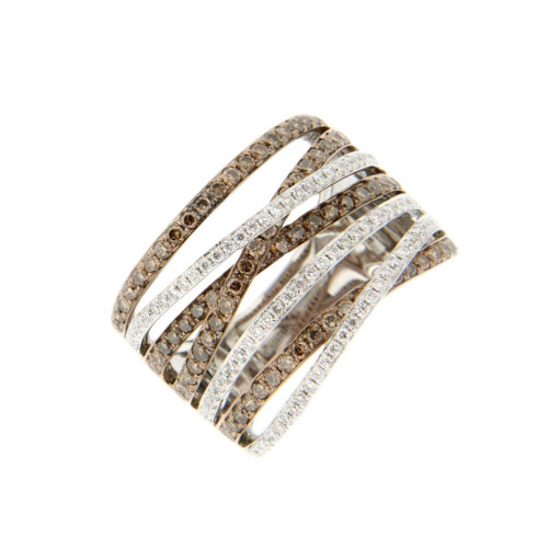 Criss Cross Brown & White Diamond Ring