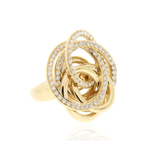 Borromean White Diamond and Gold Infinity Circle Ring