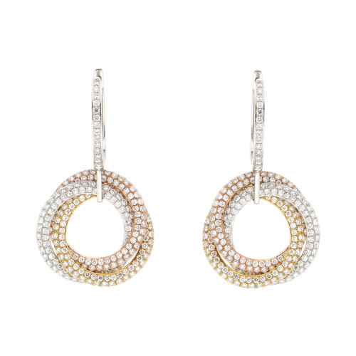 Spiral Three Tone Double Line Diamond Hoop Earrings