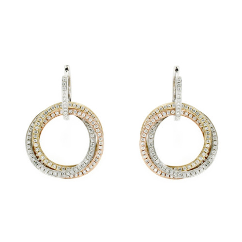 Spiral Three Tone Diamond Drop Earrings