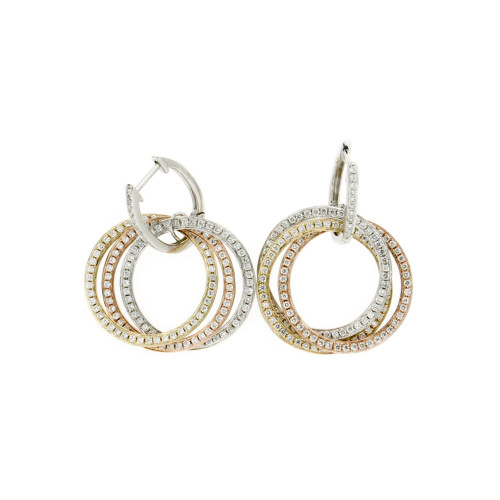 Spiral Three Tone Diamond Drop Earrings