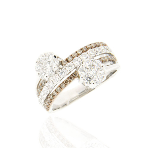 Twin Flower White & Brown Diamond Ring