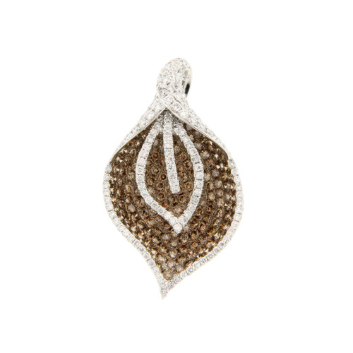 Brown And White Diamond Leaf Pendant