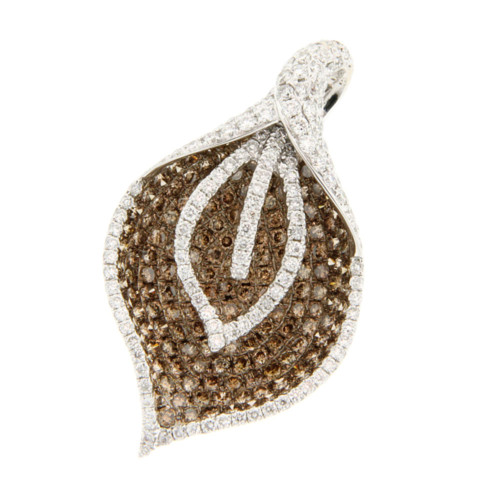 Brown And White Diamond Leaf Pendant