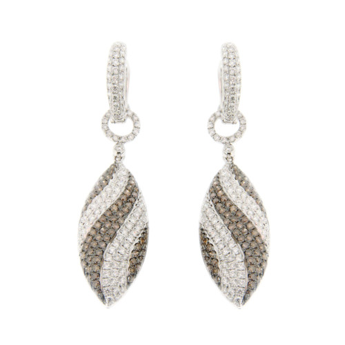 White And Brown Diamond Layered Drop Earrings