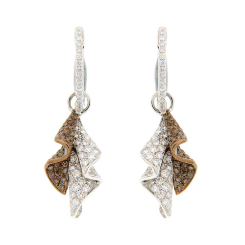 Ruffled White and Brown Diamond Earrings