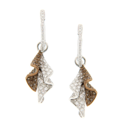 Ruffled White and Brown Diamond Earrings