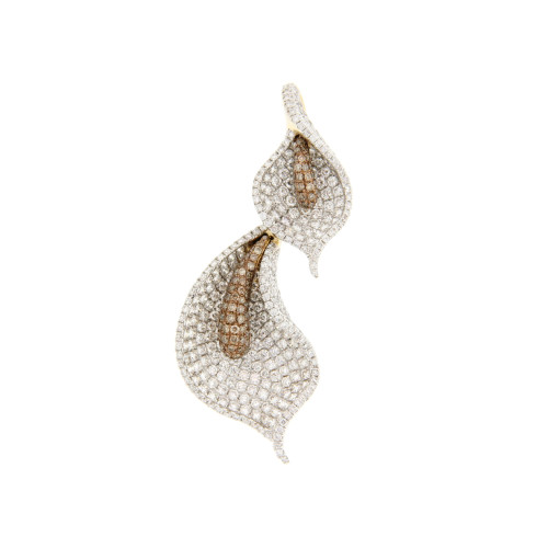 White and Brown Diamond Dual Leaf Pendant