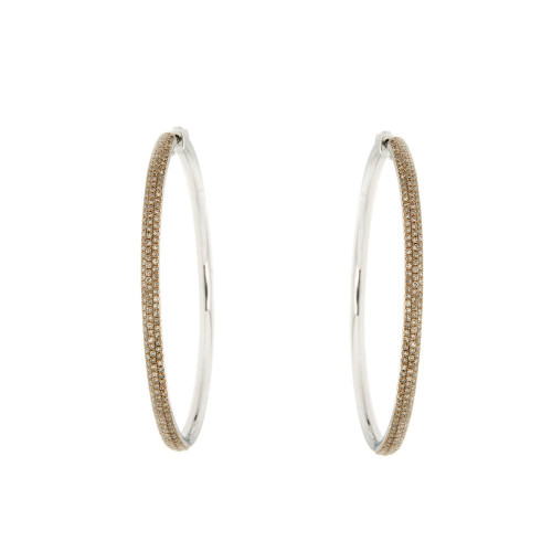 Brown Diamond and Gold Hoop Earrings