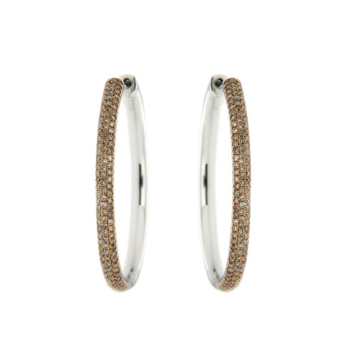 Brown Diamond and Gold Hoop Earrings