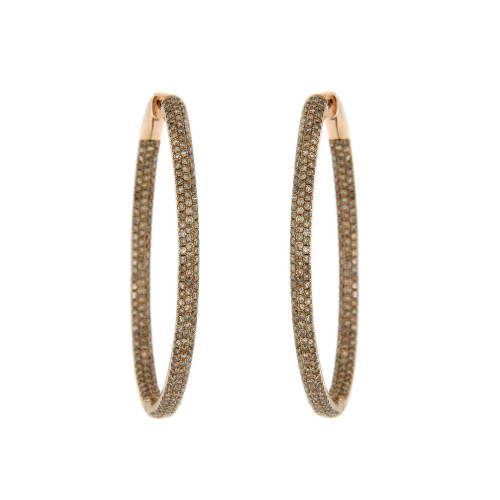 Brown Diamond and Gold Hoop Earrings