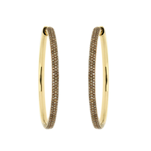 Brown Diamond and Gold Hoop Earrings