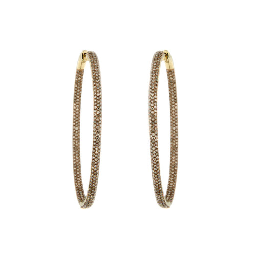 Brown Diamond and Gold Hoop Earrings