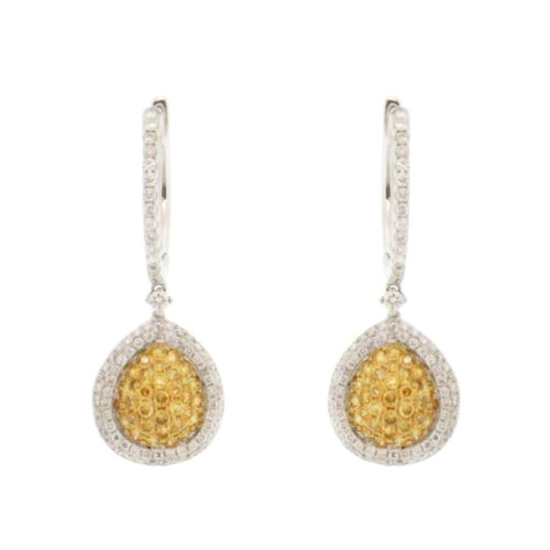 White and Yellow Diamond Halo Club Hoop Earrings