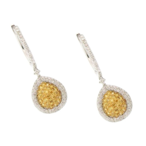 White and Yellow Diamond Halo Club Hoop Earrings