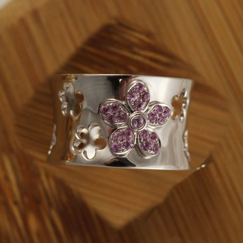 Classic Pink Sapphire Flower Ring