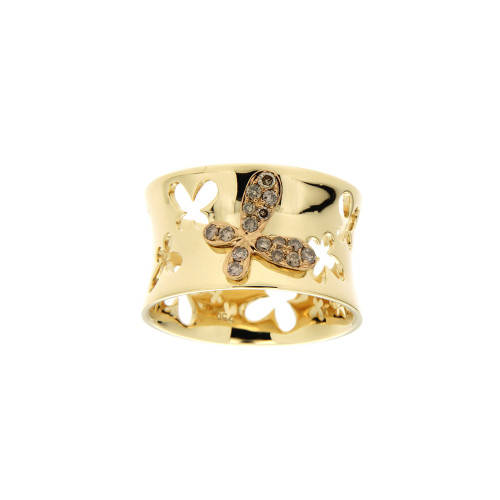 Brown Diamond and Gold Butterfly Ring