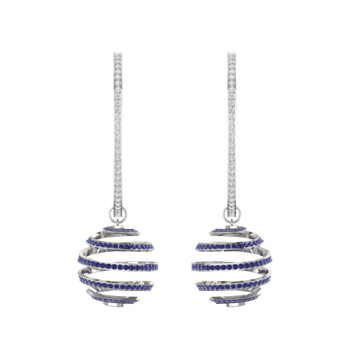 Diamond earrings with Blue Sapphire Spirals