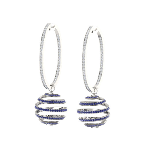 Diamond earrings with Blue Sapphire Spirals