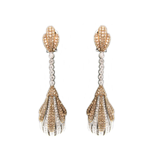 Brown and White Diamond Club Earrings