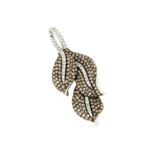 Ornate Leaf - White and Brown Diamond Pendant