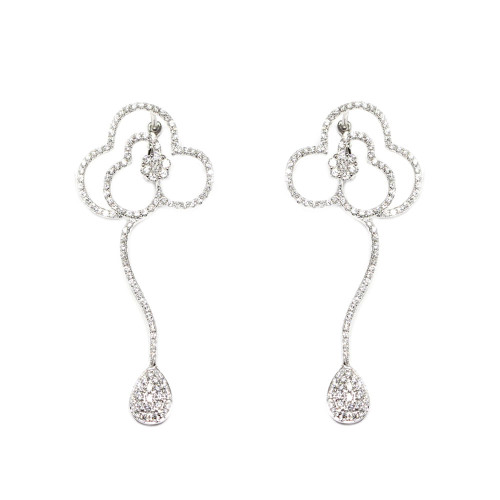 Fancy Floral Leaf Drop Diamond Earrings