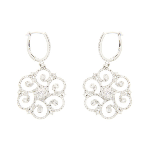 Floral Curve White Diamond Drop Earrings