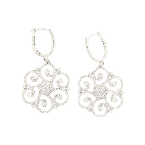 Floral Curve White Diamond Drop Earrings