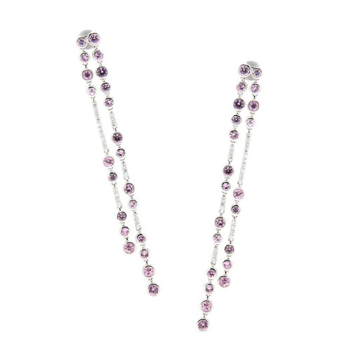 Diamond & Pink Sapphire Long Drops