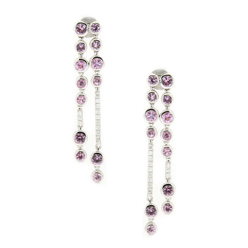 Pink Sapphire and Diamond Linear Drop Earrings