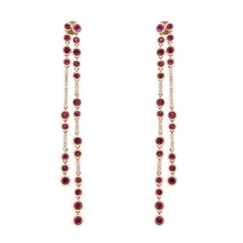 Ruby and Diamond Line Drop Earrings