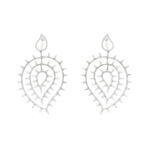 Triple Leaf White Diamond Earrings