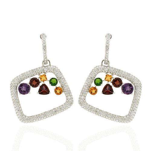 Multicolored Gemstone and Chic Diamond Earrings