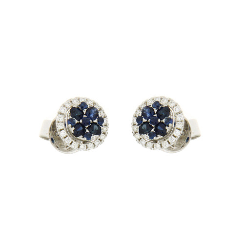 Blue Sapphire And White Diamond Studs With Enhancer